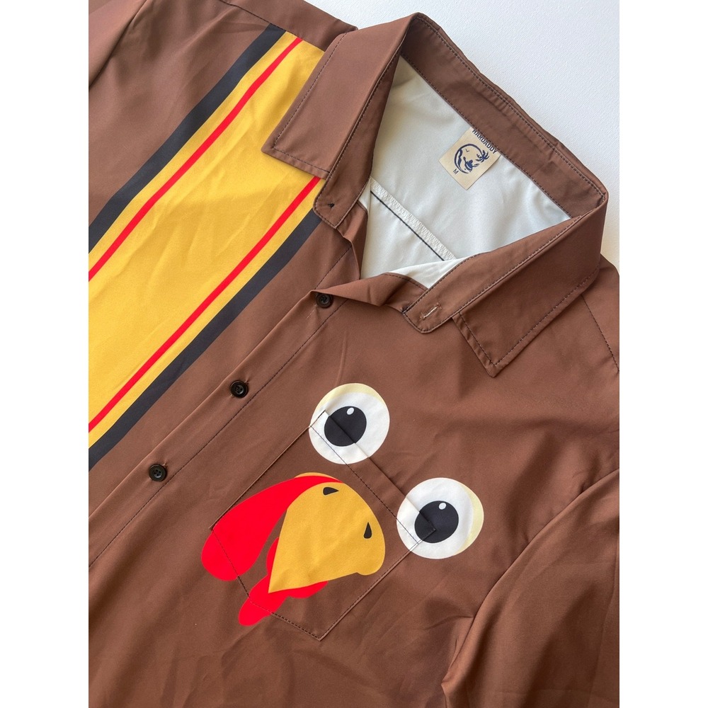 Hardaddy Shirt Button Up Men M Brown Chicken Turkey Print Stretch Novelty Casual
